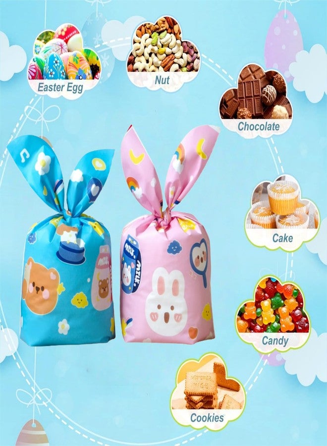 FERENLI 50 Pack 5.3x9.1 inch Reusable Gift Bags with Bunny Ears Goodie Treat Plastic Snack Candy Bags for Rabbit Bunny Birthday Party Favor Supplies (2 Mixed Colors,13.5x23 cm) - Image 4